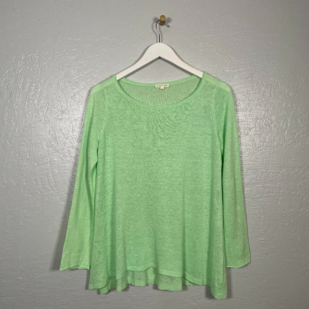 Eileen Fisher Women S Lime Green Sweater Organic Linen Semi Sheer Knit